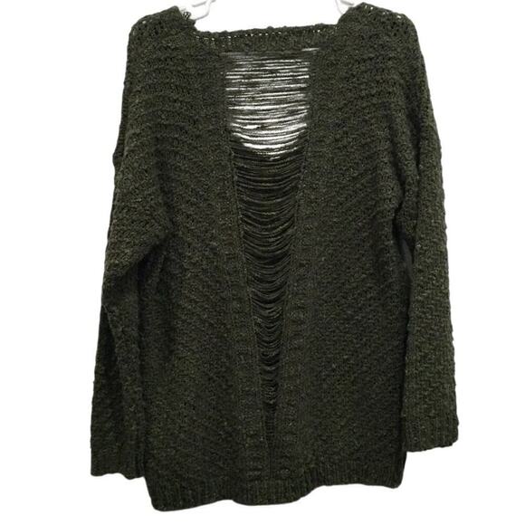 ASTR The Label V-Neck Sweater Womens M Hunter Green Distressed Oversized Tunic - Picture 4 of 8